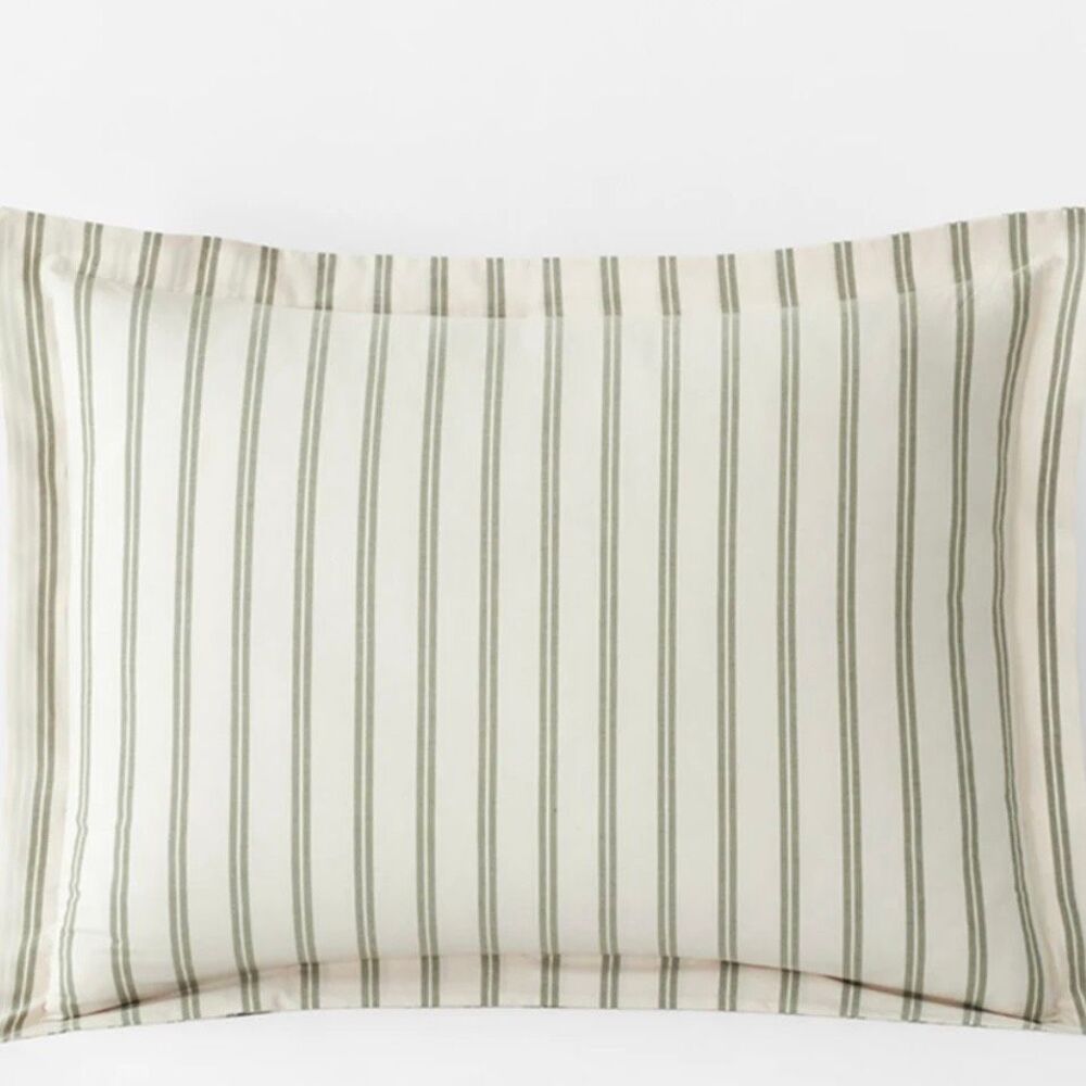 The Company Store NWT Moss Green Tailored Stripes Cotton Percale Sham- King